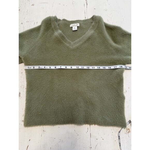 Rachael Zoe Sweater Small Teddy Bear Fluffy Fuzzy V-Neck Soft Green Cozy Warm - Picture 7 of 10